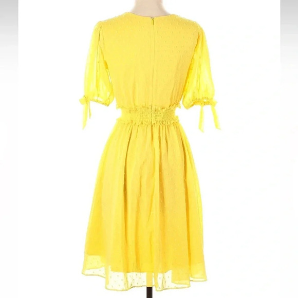 Rachel Parcell Smocked Waist Swiss Dot Lemon Yellow Mini Dress Size XS - Picture 4 of 8